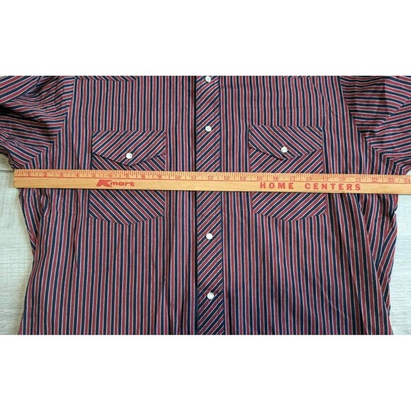 Vintage Wrangler Pearl Snap Long Sleeves Men's Size Large Red Blue Striped - Picture 7 of 7